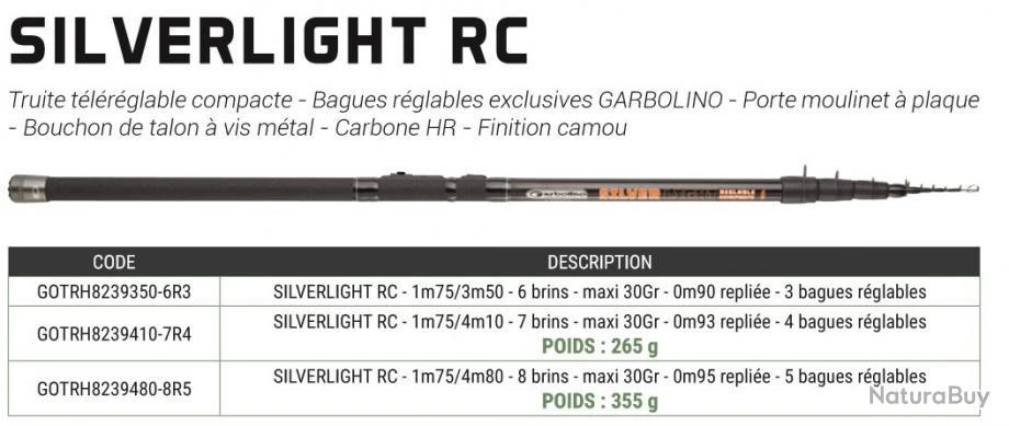 Silverlight RC 3m50 Max 30 G Canne Truite Telereglable Garbolino 4 Silverlight RC 3m50 Max 30 G Canne Truite Telereglable Garbolino â Image 2